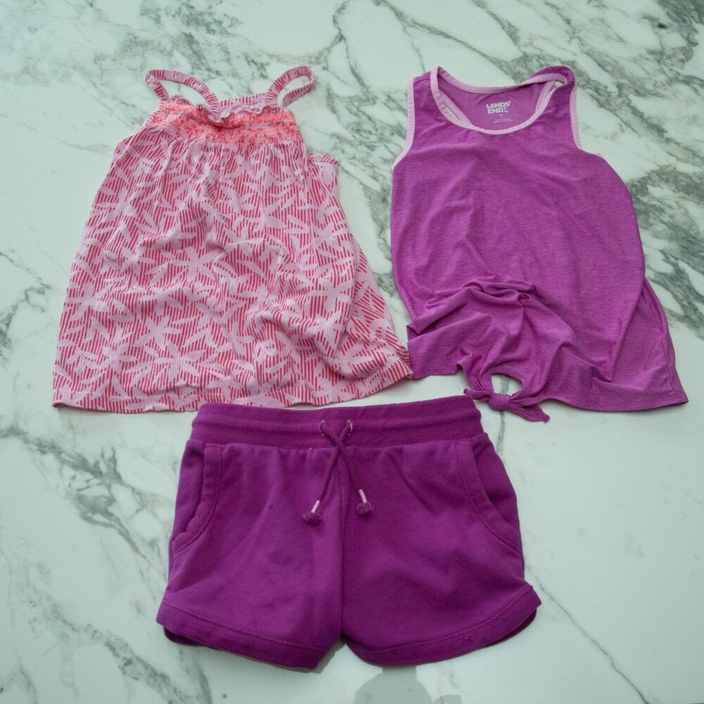Girls Lands' End Size Medium Summer Clothes Tank Tops Shorts in Pink/Purple